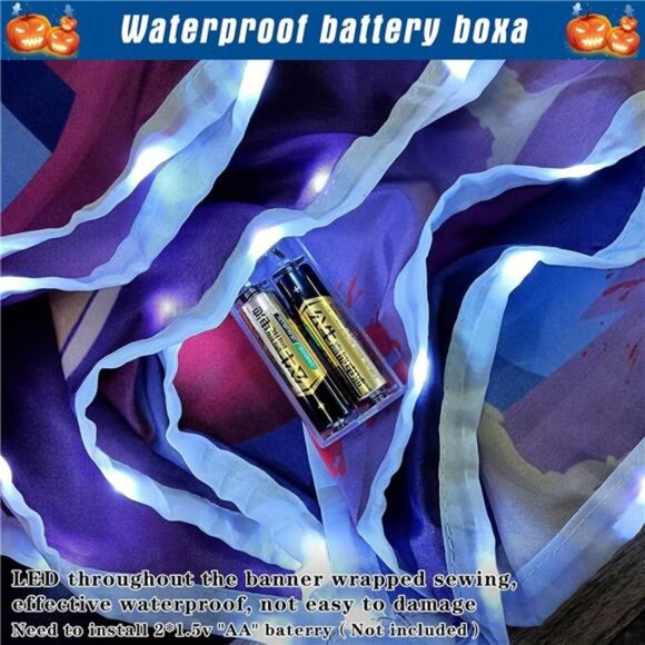 Halloween LED Banner Decoration – 118.1" x 19.6" Light-Up Scary Banner - Picture 4 of 8